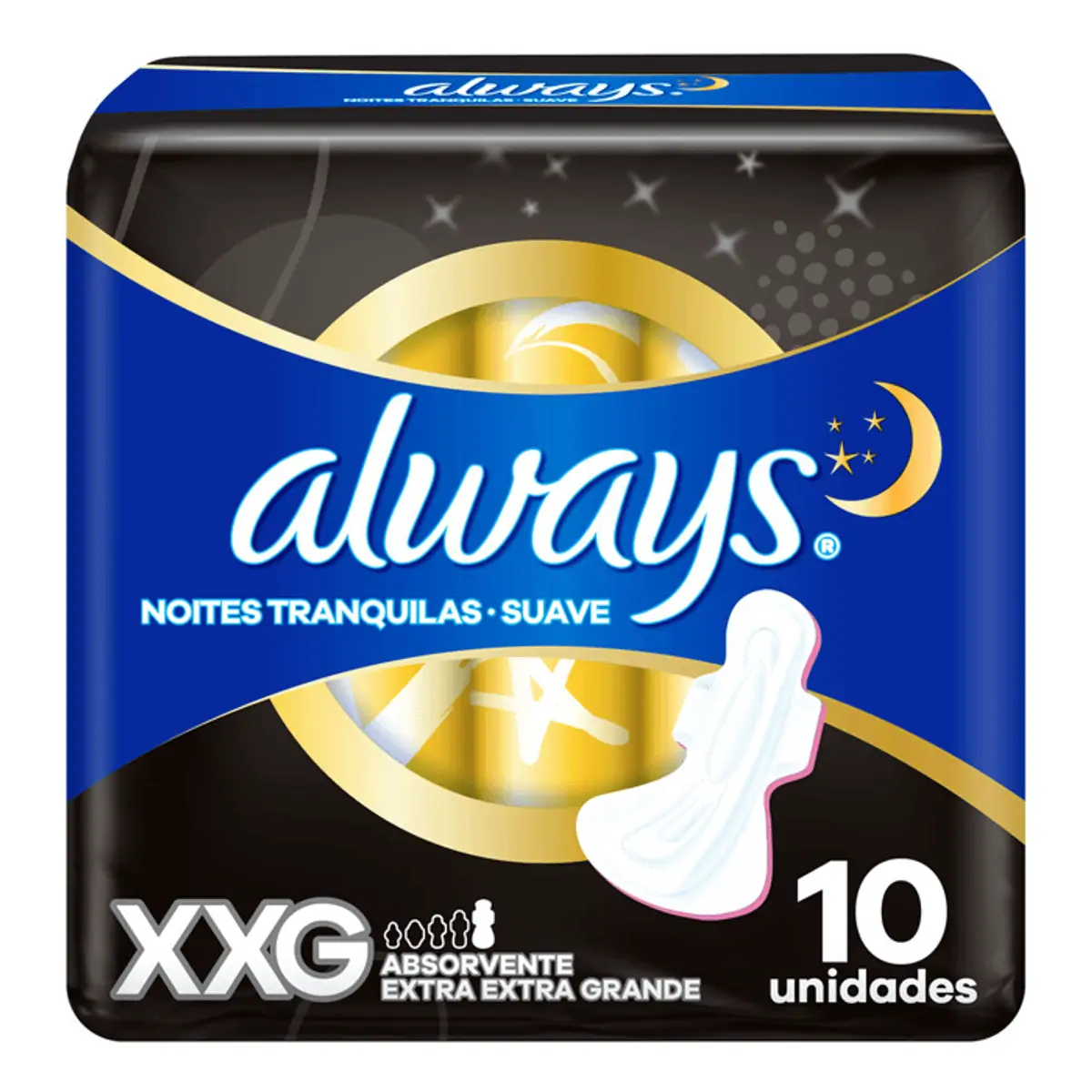 ABSORVENTE ALWAYS SECA NOTURNO 40CM COM ABAS COM 10 UNIDADES