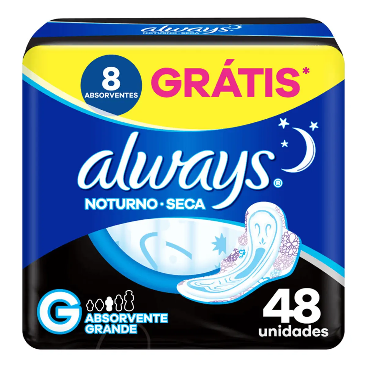 ABSORVENTE ALWAYS SECA NOTURNO COM ABAS COM 48 UNIDADES