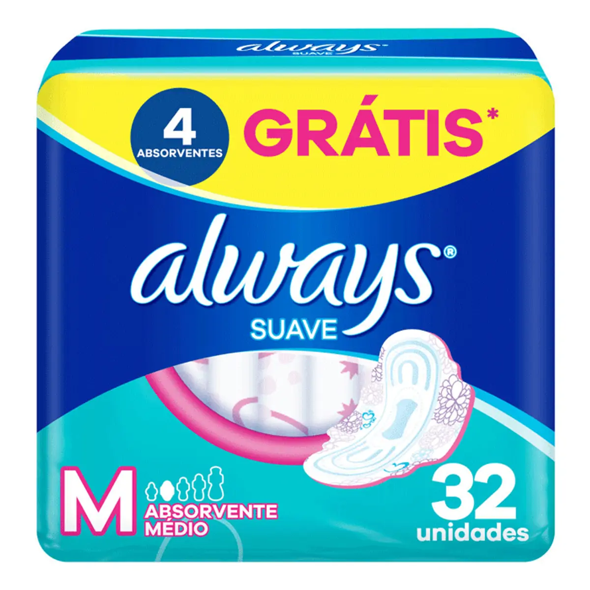 ABSORVENTE ALWAYS SUAVE MAXI PROTECAO COM 32 UNIDADES