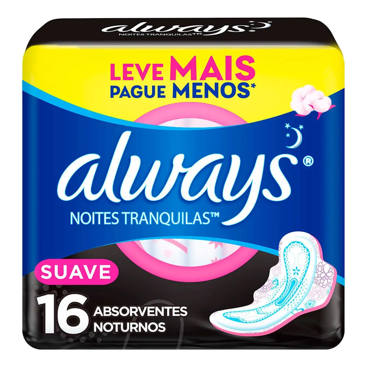 ABSORVENTE ALWAYS SUAVE NOTURNO COM ABAS COM 16 UNIDADES