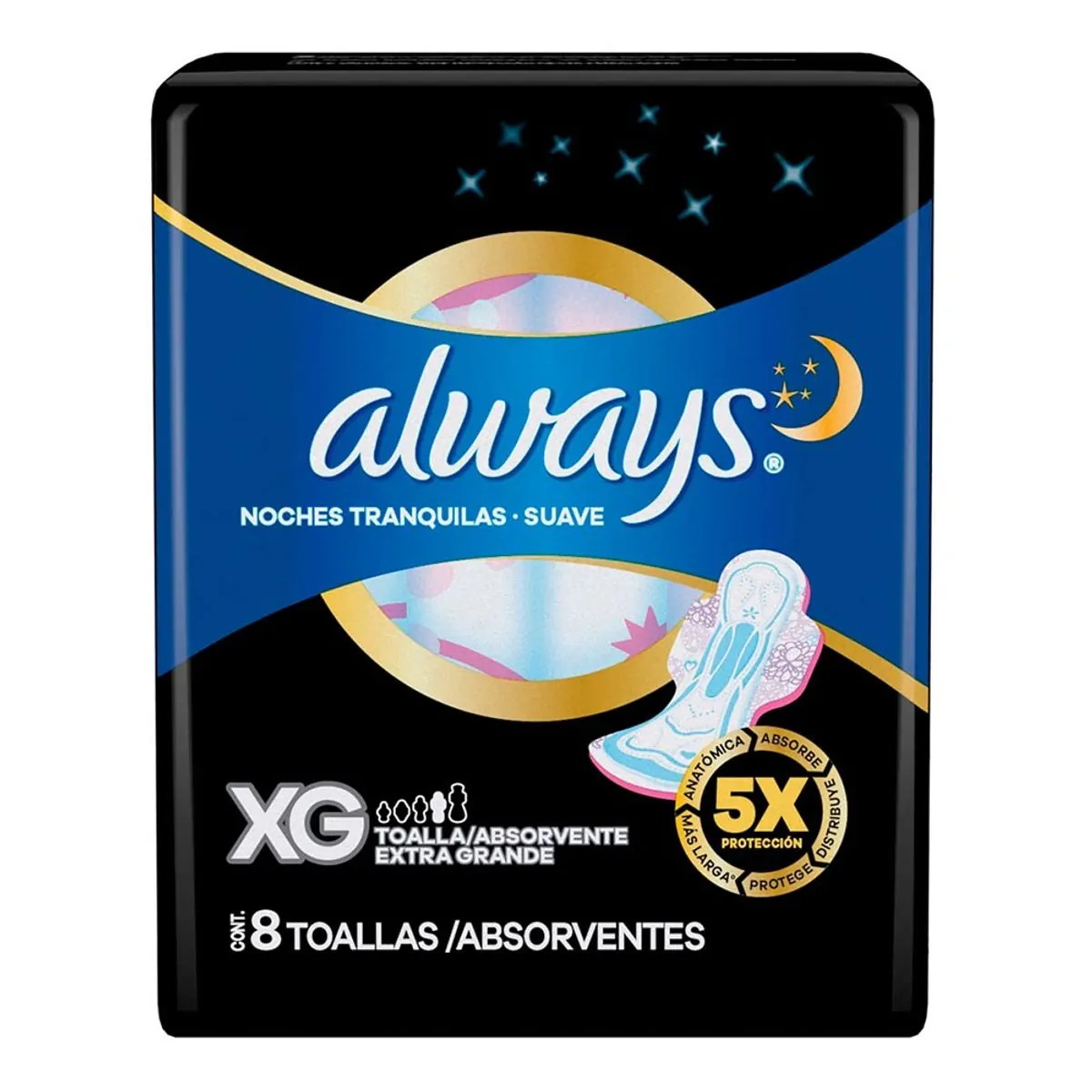 ABSORVENTE ALWAYS SUAVE NOTURNO COM ABAS XG COM 8 UNIDADES