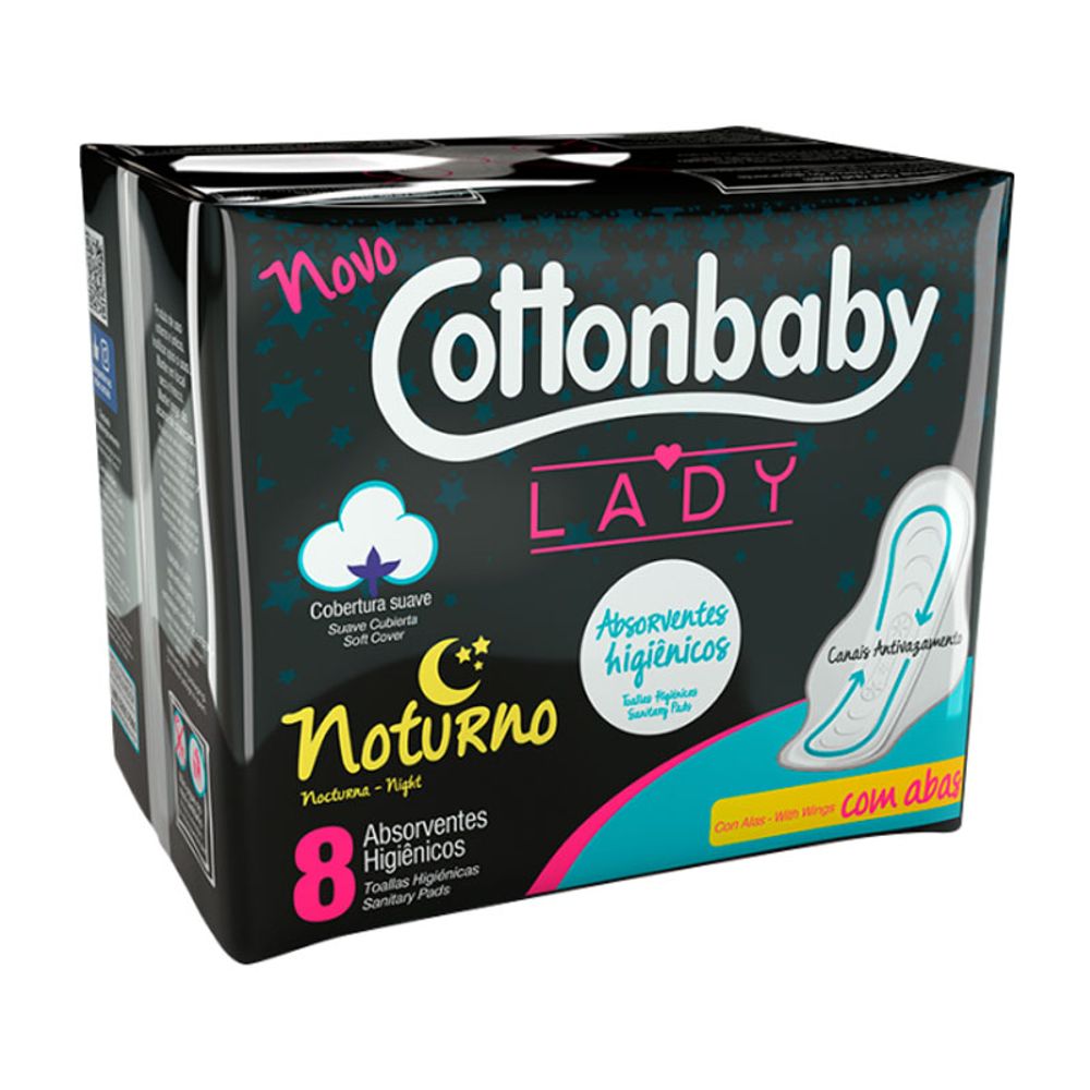 ABSORVENTE COTTONBABY LADY NOTURNO COM ABAS COM 8 UNIDADES