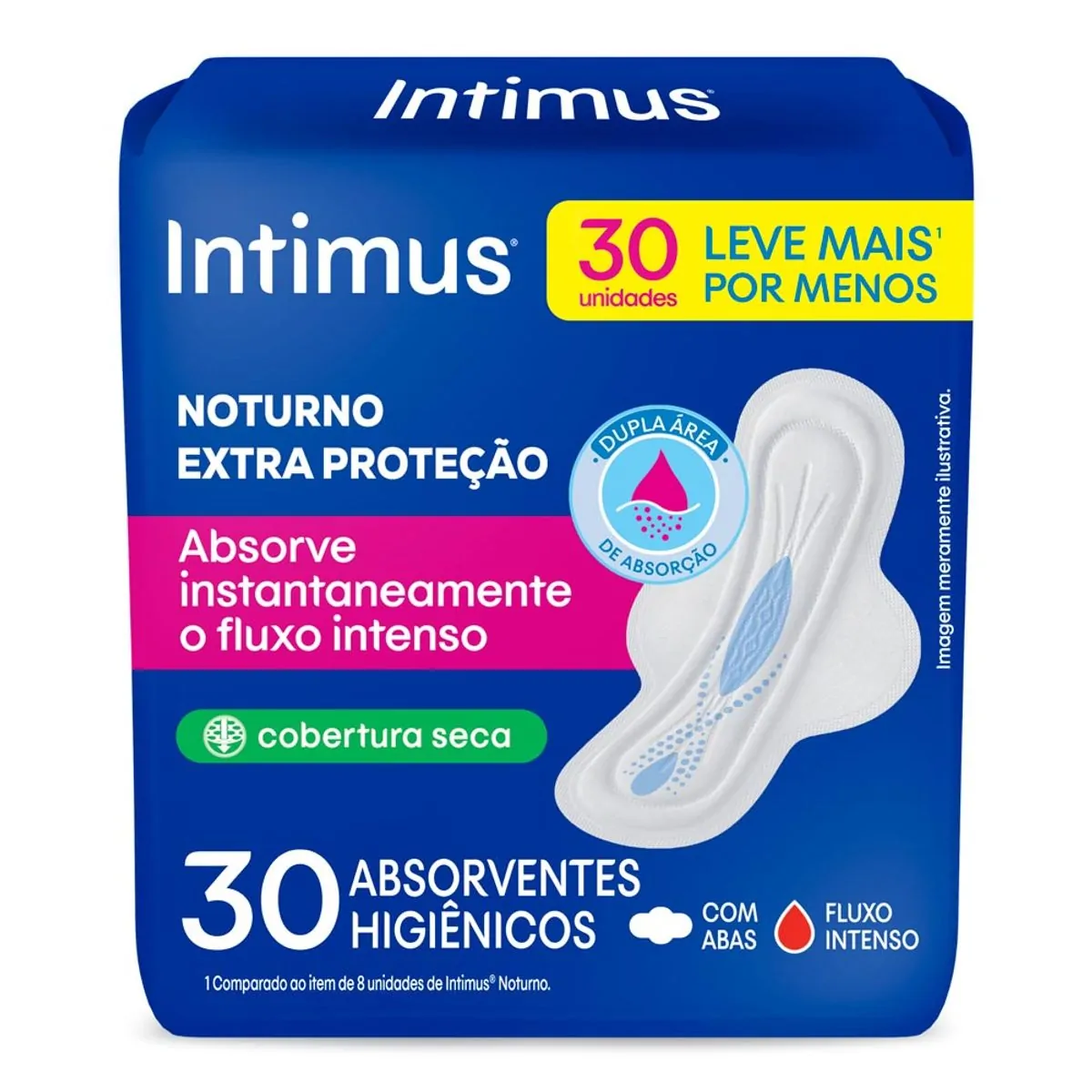ABSORVENTE INTIMUS NOTURNO SECA COM ABAS COM 30 UNIDADES
