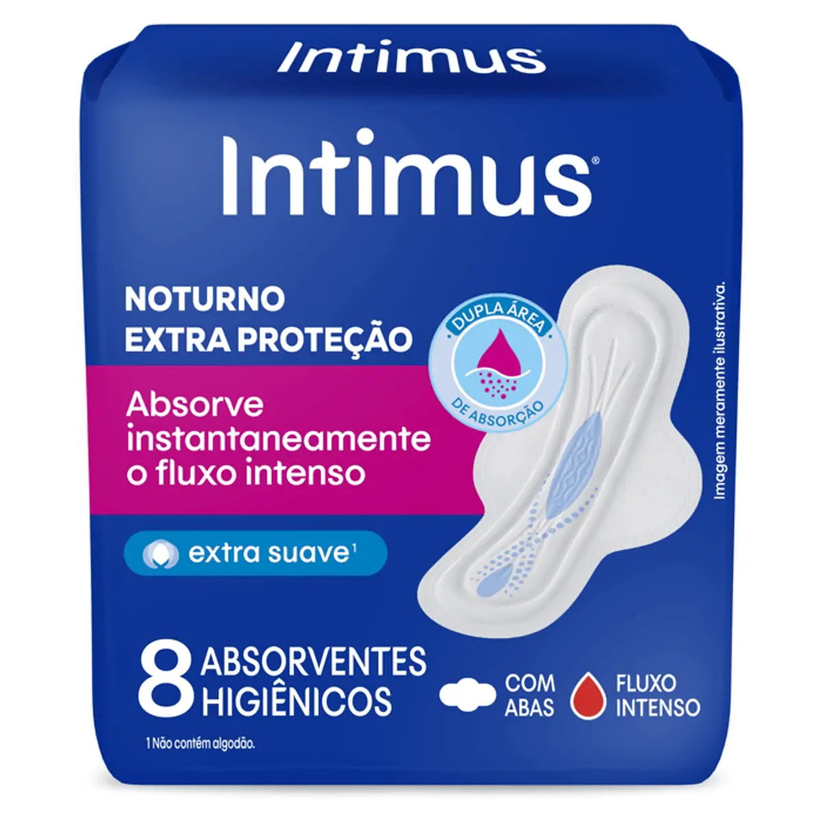 ABSORVENTE INTIMUS NOTURNO SUAVE COM ABAS COM 8 UNIDADES