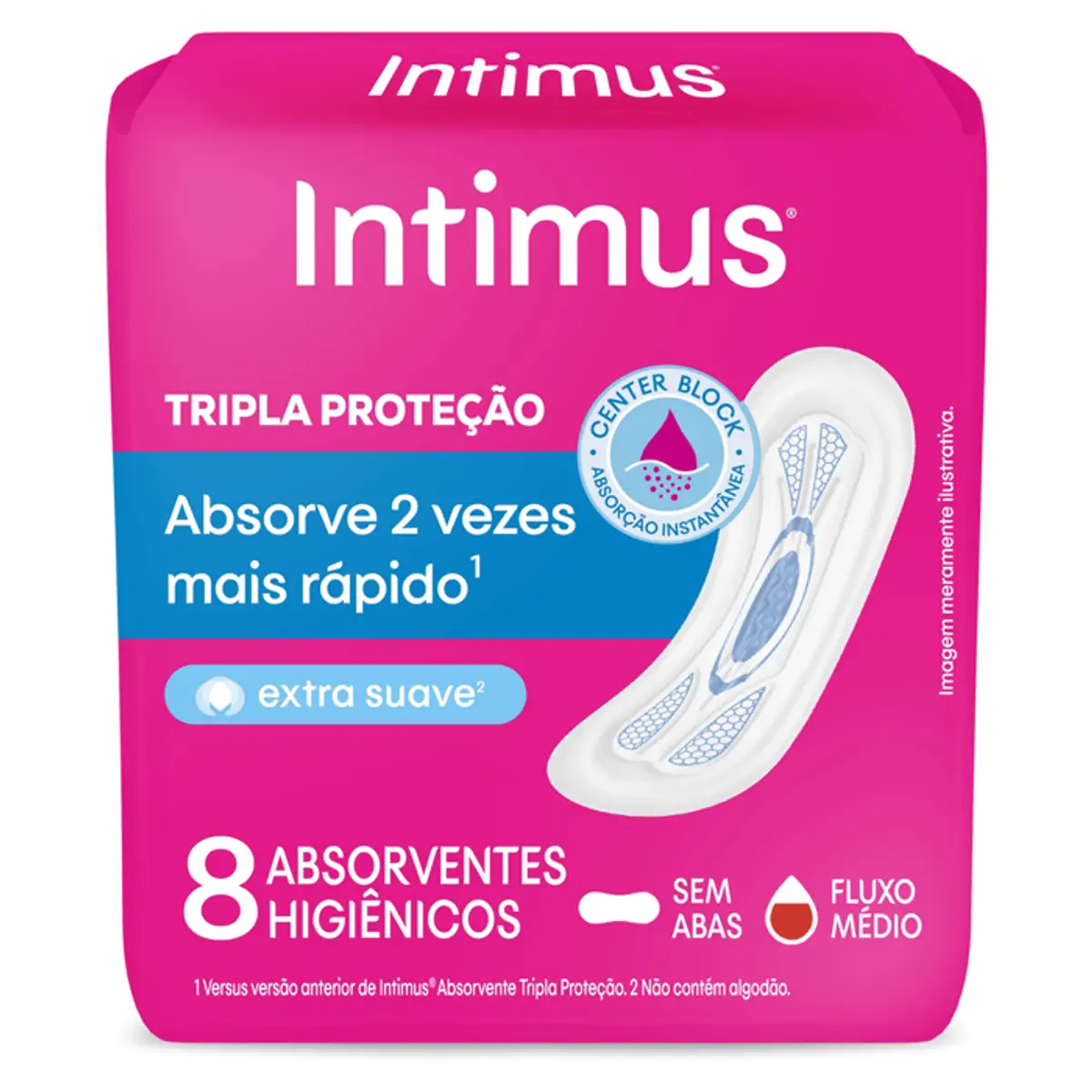 ABSORVENTE INTIMUS TRIPLA PROTECAO SUAVE SEM ABAS COM 8 UNIDADES
