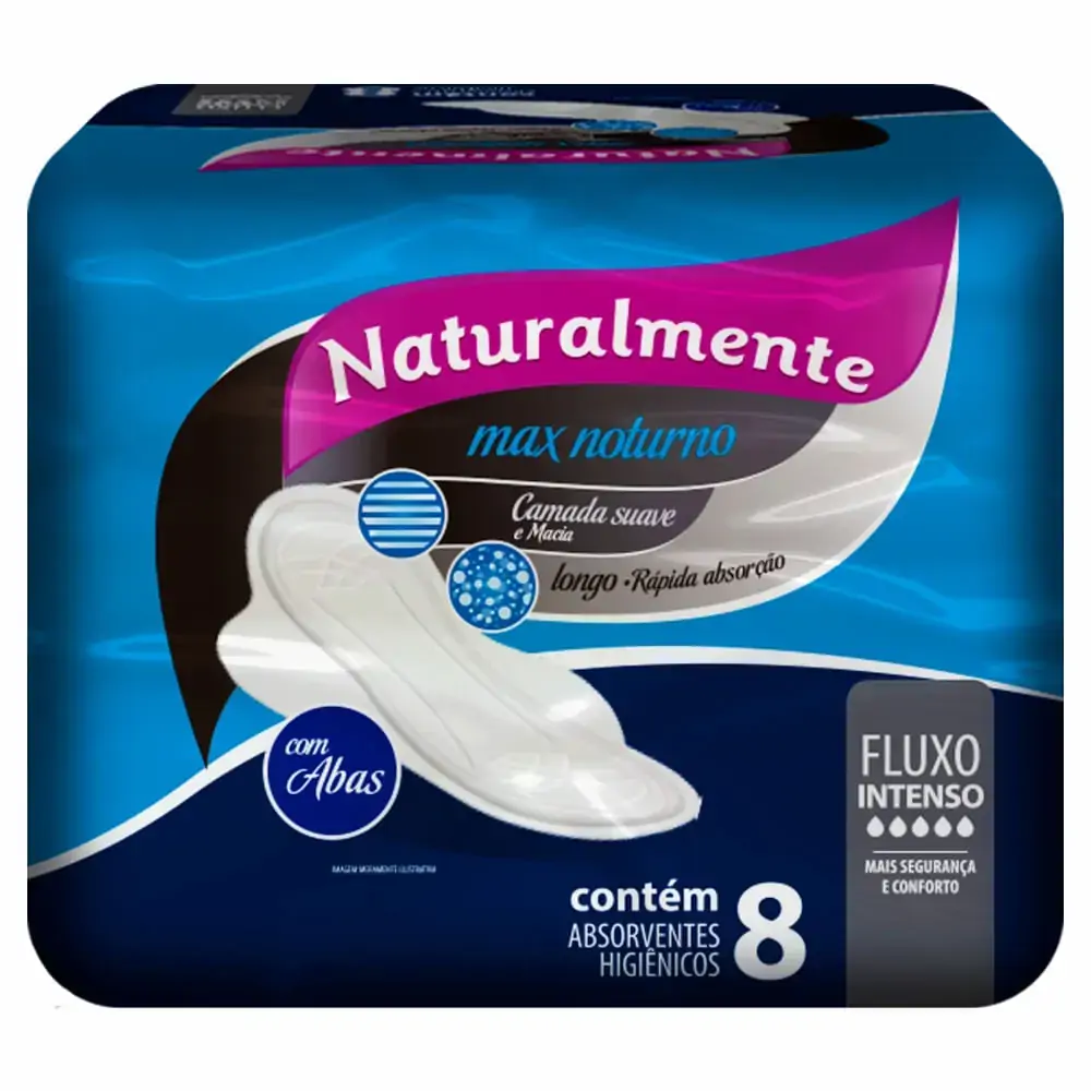 ABSORVENTE NATURALMENTE MAX NOTURNO COM ABAS COM 8 UNIDADES