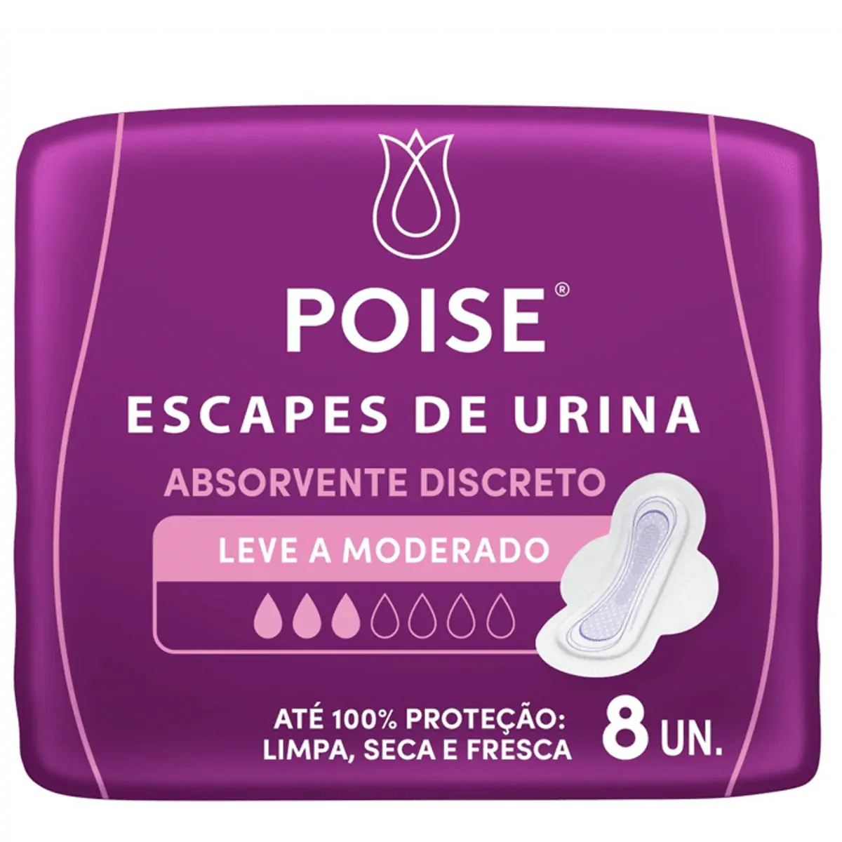 ABSORVENTE POISE ESCAPES URINA DISCRETO COM ABAS COM 8 UNIDADES