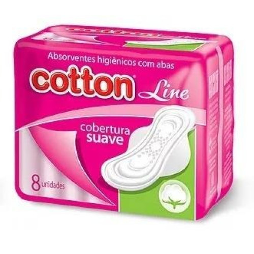 ABSORVENTE REGULAR COTTON LINE SUAVE COM ABAS COM 8 UNIDADES
