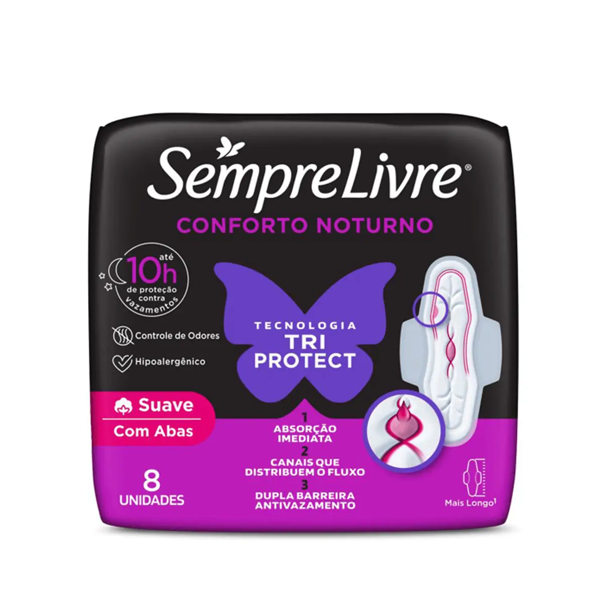 ABSORVENTE SEMPRE LIVRE ADAPT PLUS NOITE E DIA SUAVE COM ABAS COM 8 UNIDADES