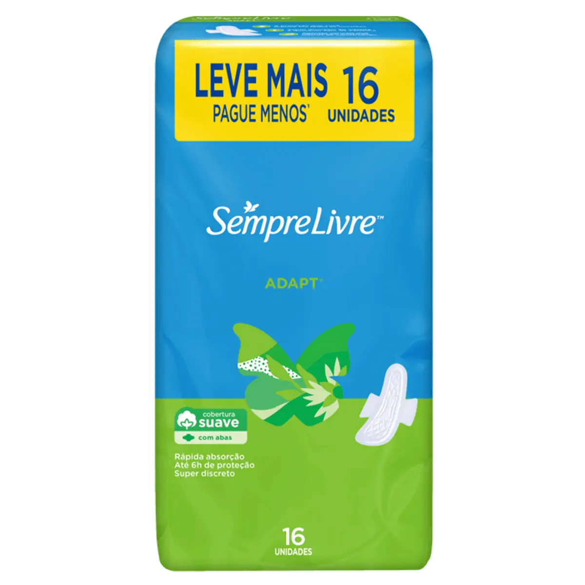 ABSORVENTE SEMPRE LIVRE ADAPT SUAVE COM ABAS COM 16 UNIDADES