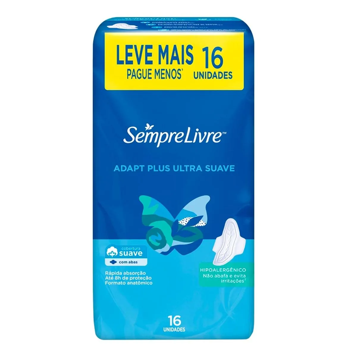 ABSORVENTE SEMPRE LIVRE ADAPT SUAVE COM ABAS COM 16 UNIDADES