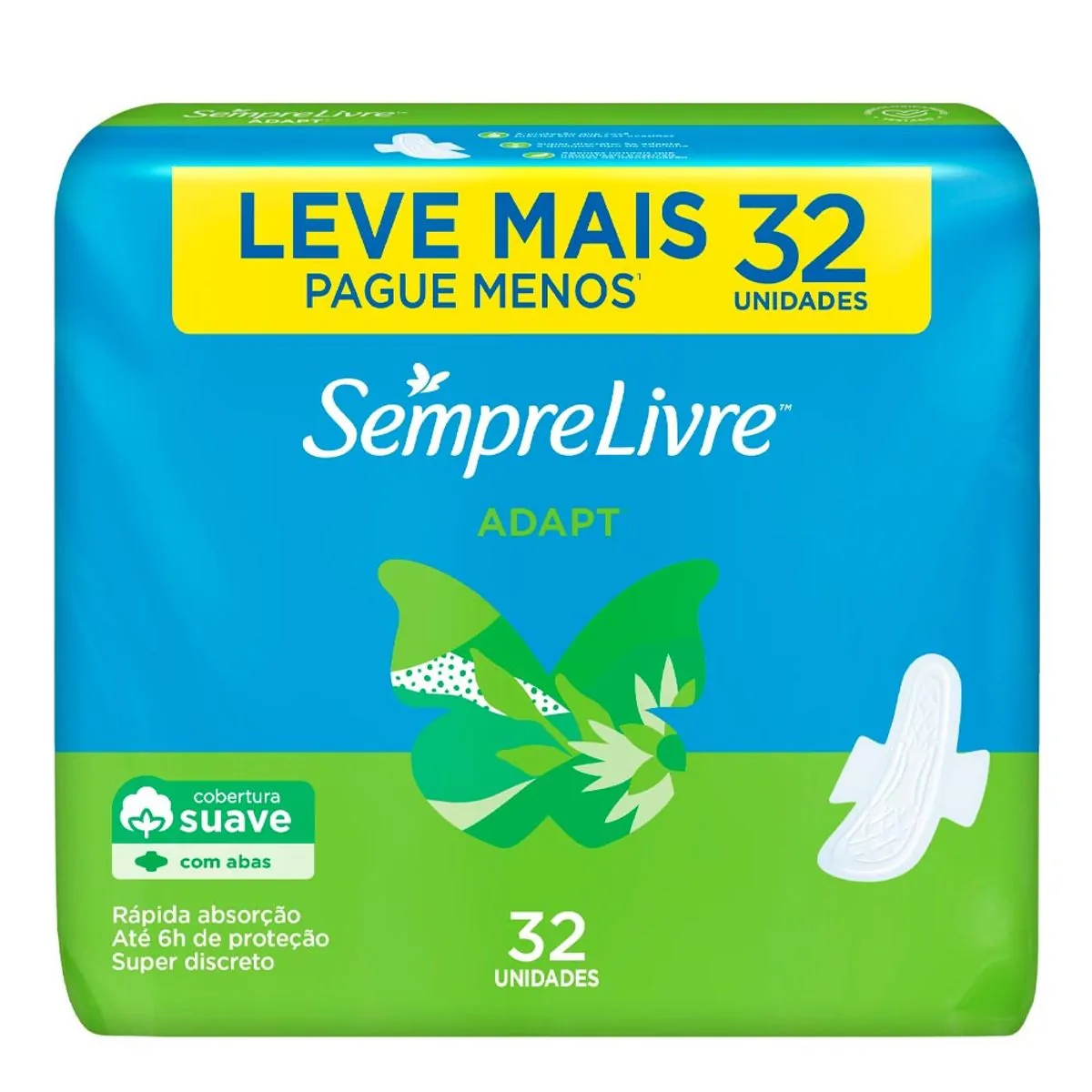 ABSORVENTE SEMPRE LIVRE ESPECIAL ADAPT COM ABAS COM 32 UNIDADES