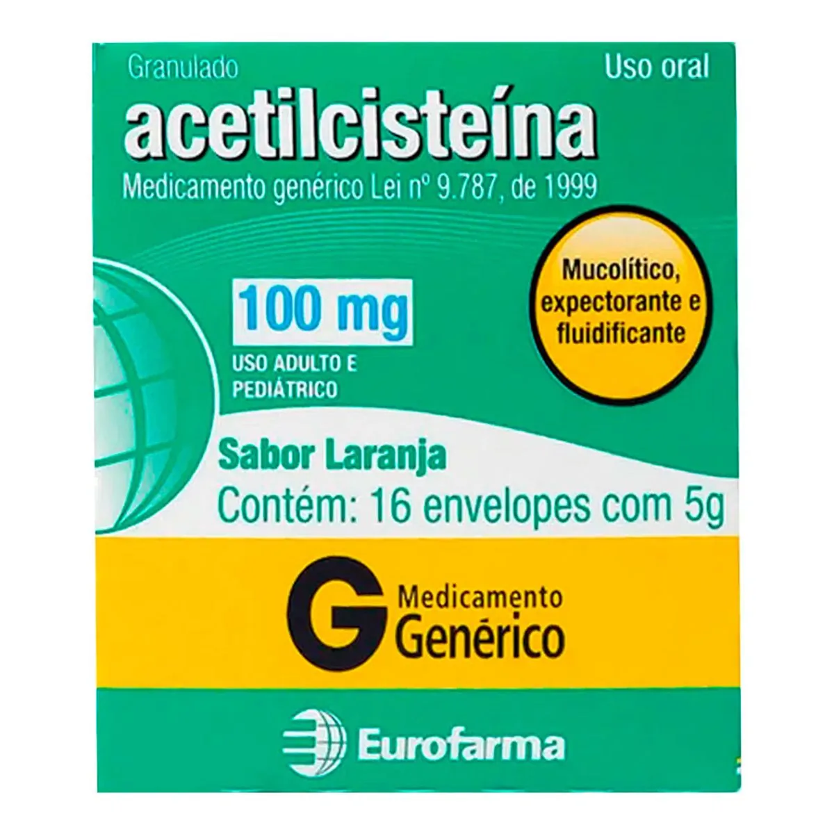 ACETILCISTEINA 100MG COM 16 SACHES 5G EUROFARMA