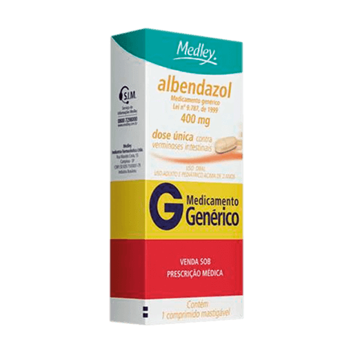 ALBENDAZOL 400MG COM 1 COMPRIMIDO MASTIGAVEL SANOFI MEDLEY