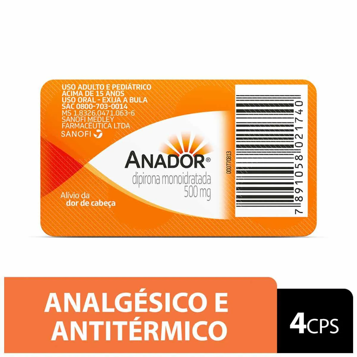 ANADOR 500MG COM 4 COMPRIMIDOS SANOFI