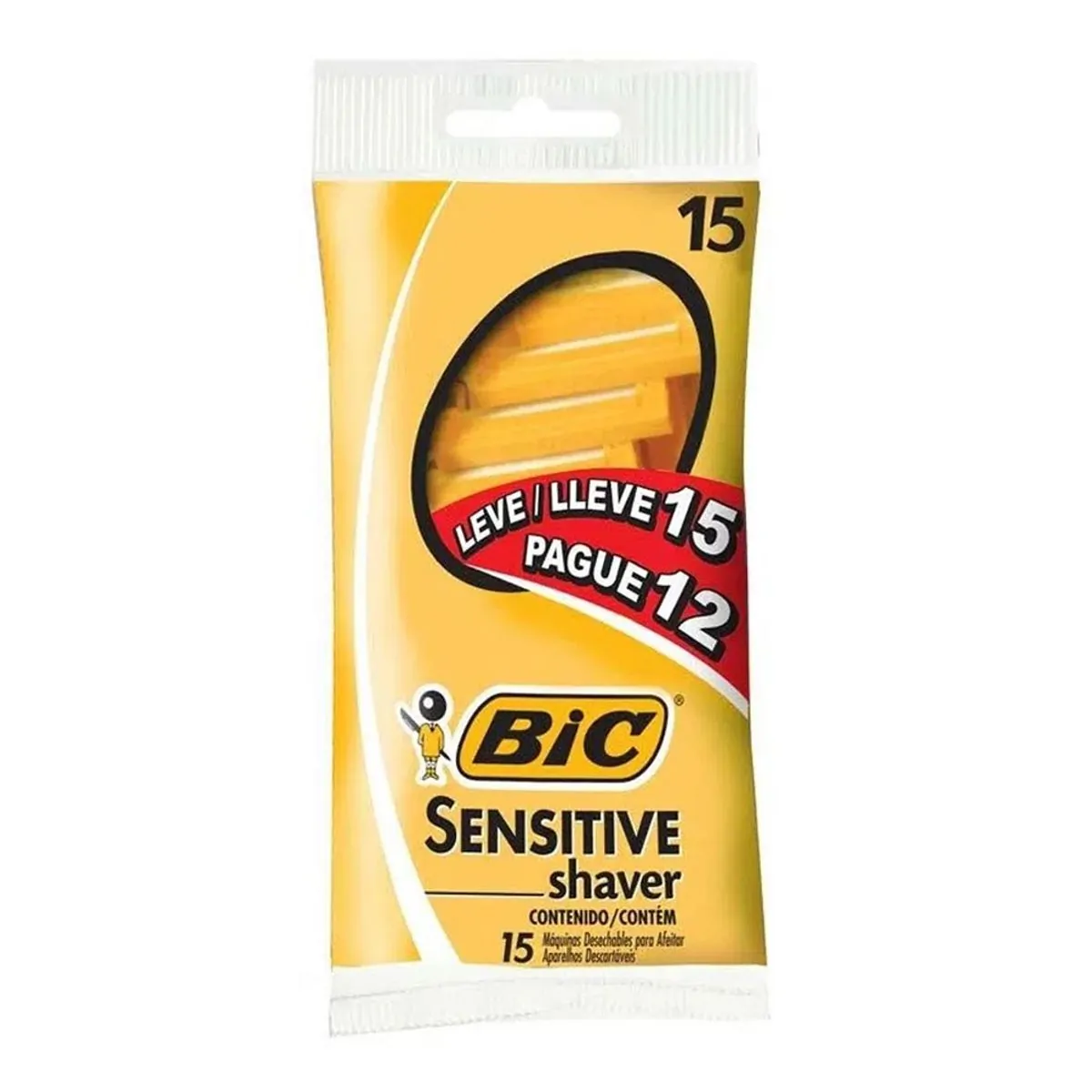 APARELHO DE BARBEAR BIC SENSITIVE LEVE 15 PAGUE 12 AMARELO