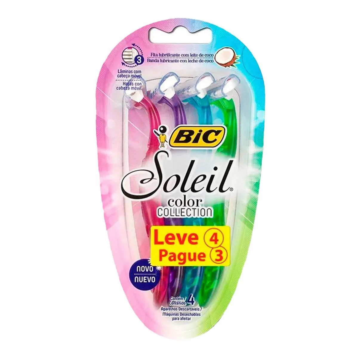 APARELHO DE DEPILACAO BIC SOLEIL 3 ROSA, LARANJA E ROXO LEVE 4 PAGUE 3