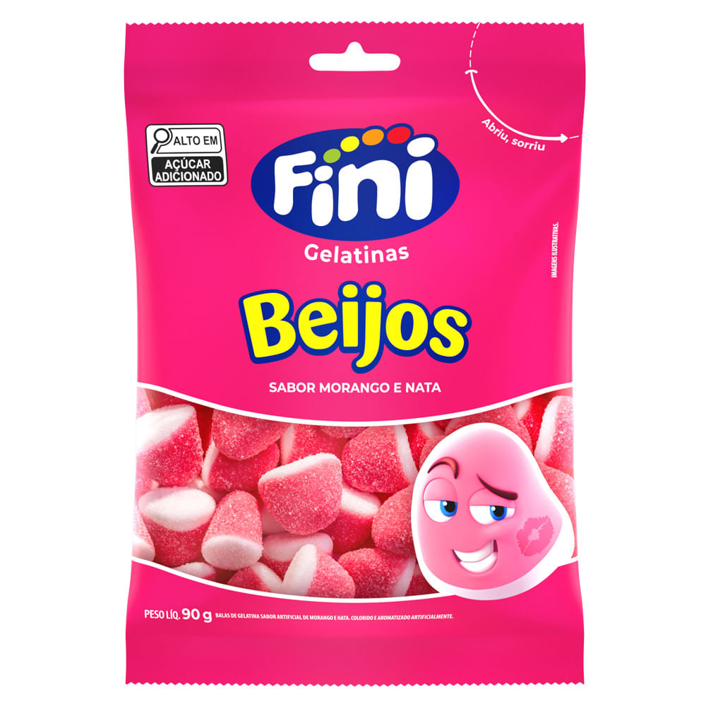 BALA FINI GELATINA BEIJOS DE MORANGO 90G