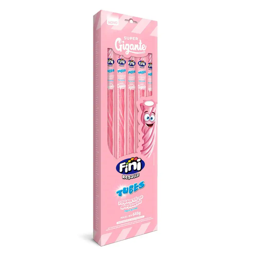 BALA FINI TUBES SUPER GIGA IOGURTE 27G DISPLAY COM 24 UNIDADES