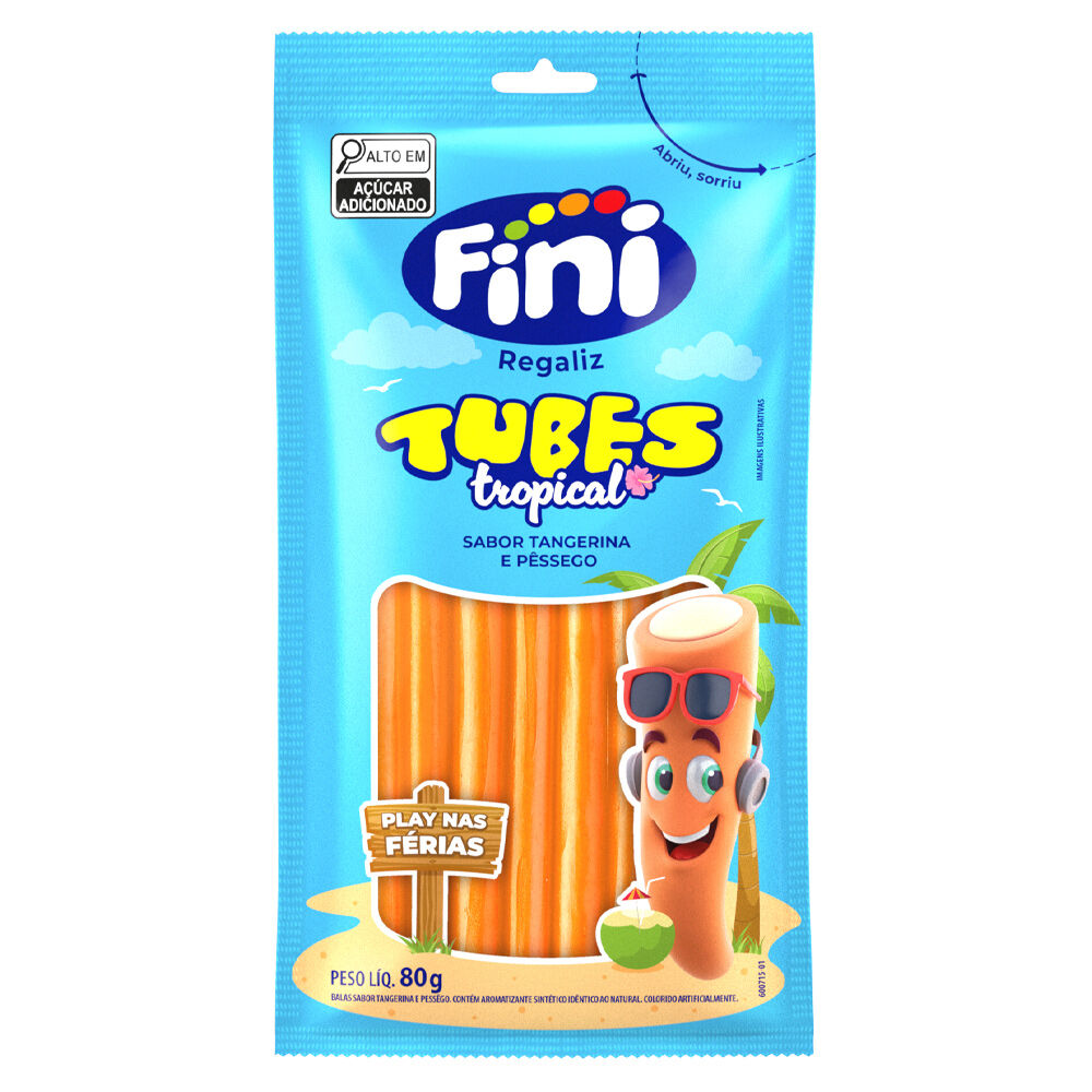 BALA FINI TUBES TROPICAL TANGERINA E PESSEGO 80G