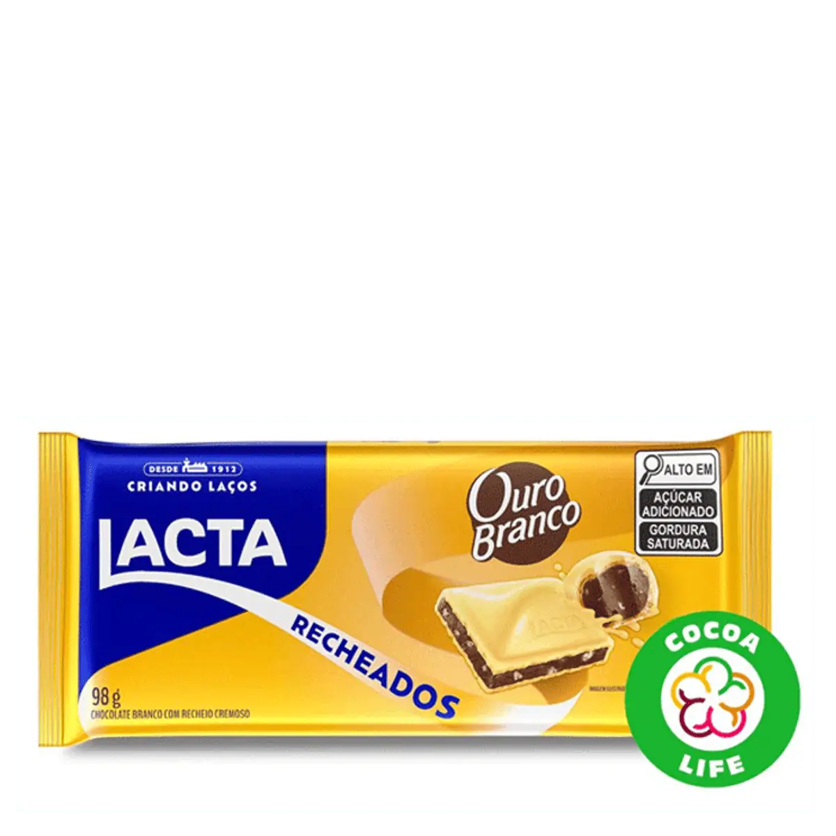 BARRA DE CHOCOLATE LACTA RECHEIO OURO BRANCO 98G