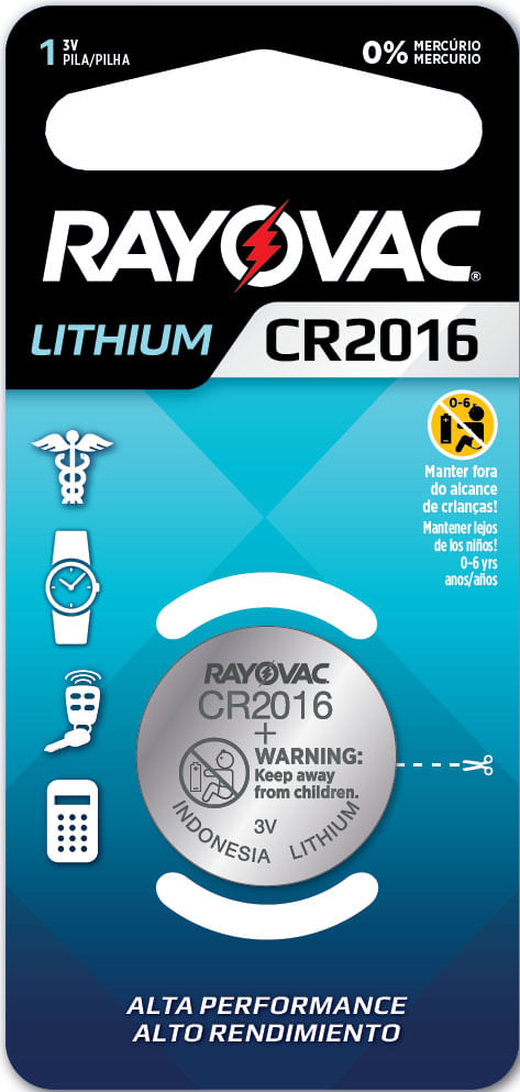 BATERIA DE LITHIUM RAYOVAC CR2016 3V COM 1 UNIDADE