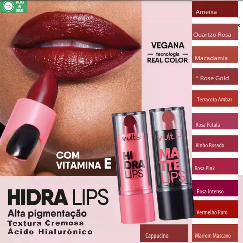 BATOM HIDRATANTE VULT MAKE LIPS COR VINHO INTENSO 3,6G