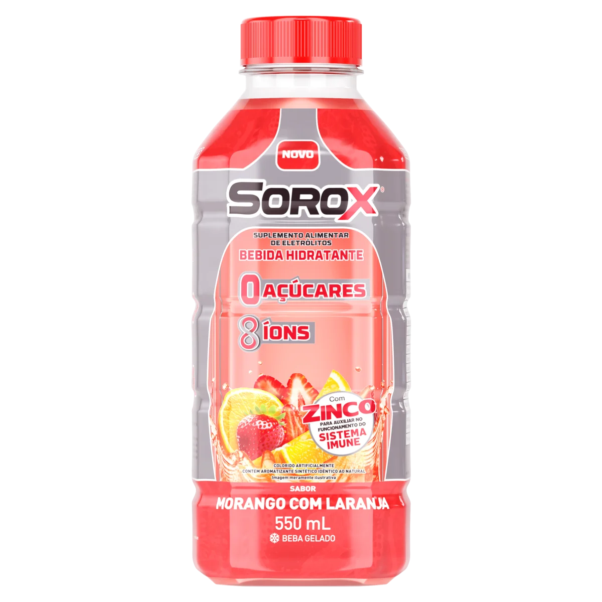 BEBIDA ISOTONICA SOROX SABOR MORANGO COM LARANJA 550ML
