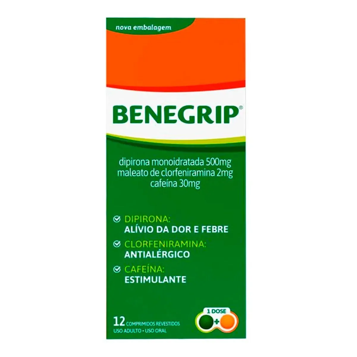 BENEGRIP COM 12 COMPRIMIDOS (6 VERDES + 6 AMARELOS) COSMED