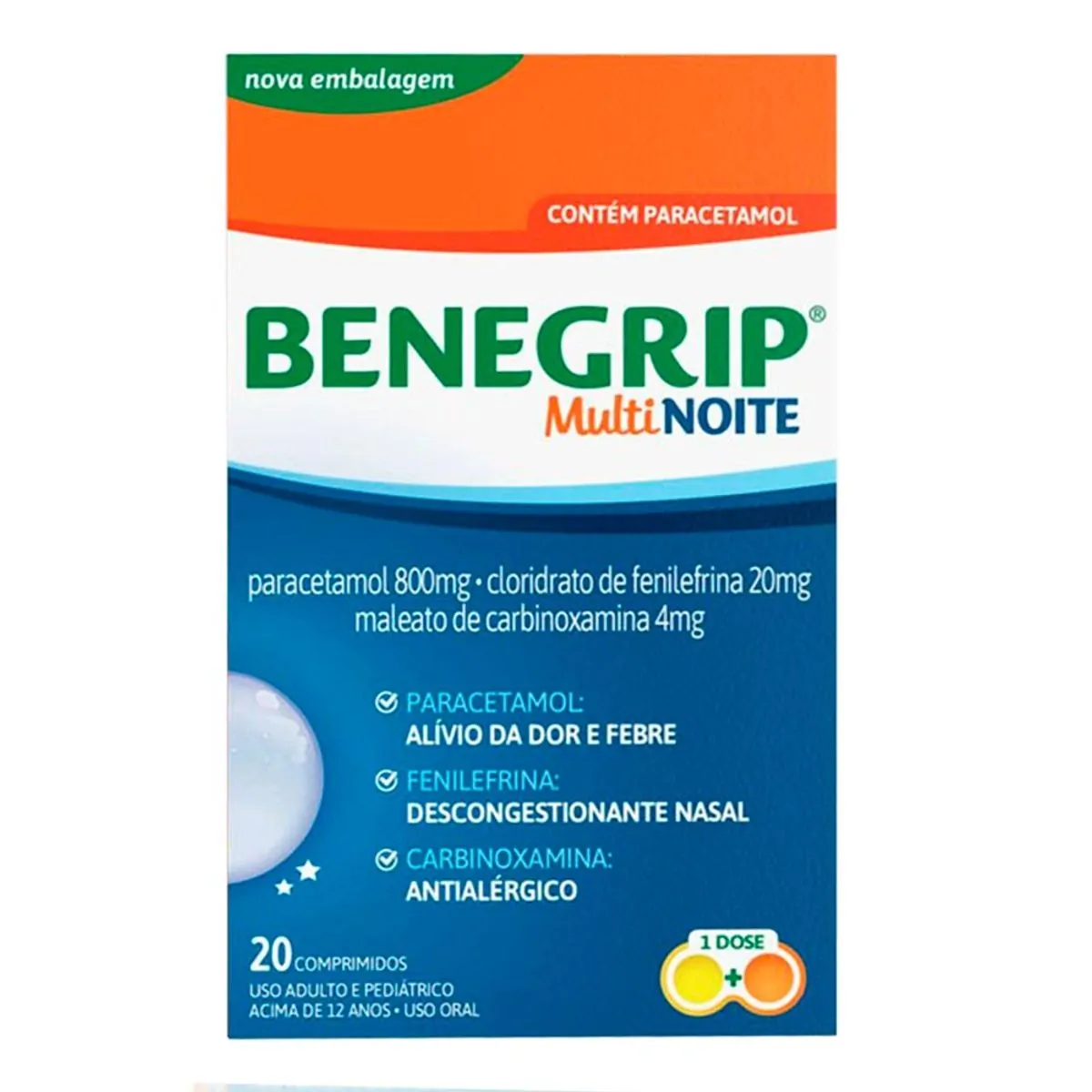 Thumbnail de BENEGRIP MULTI NOITE 400MG+20MG E 400MG+4MG COM 12 COMPRIMIDOS COSMED