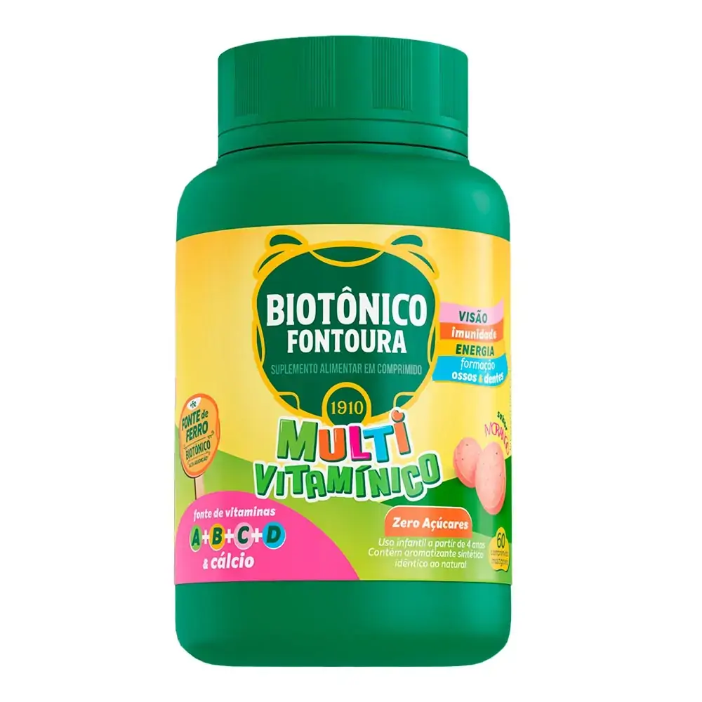 BIOTONICO FONTOURA MULTIVITAMINICO MORANGO 60 COMPRIMIDOS MASTIGAVEIS COSMED