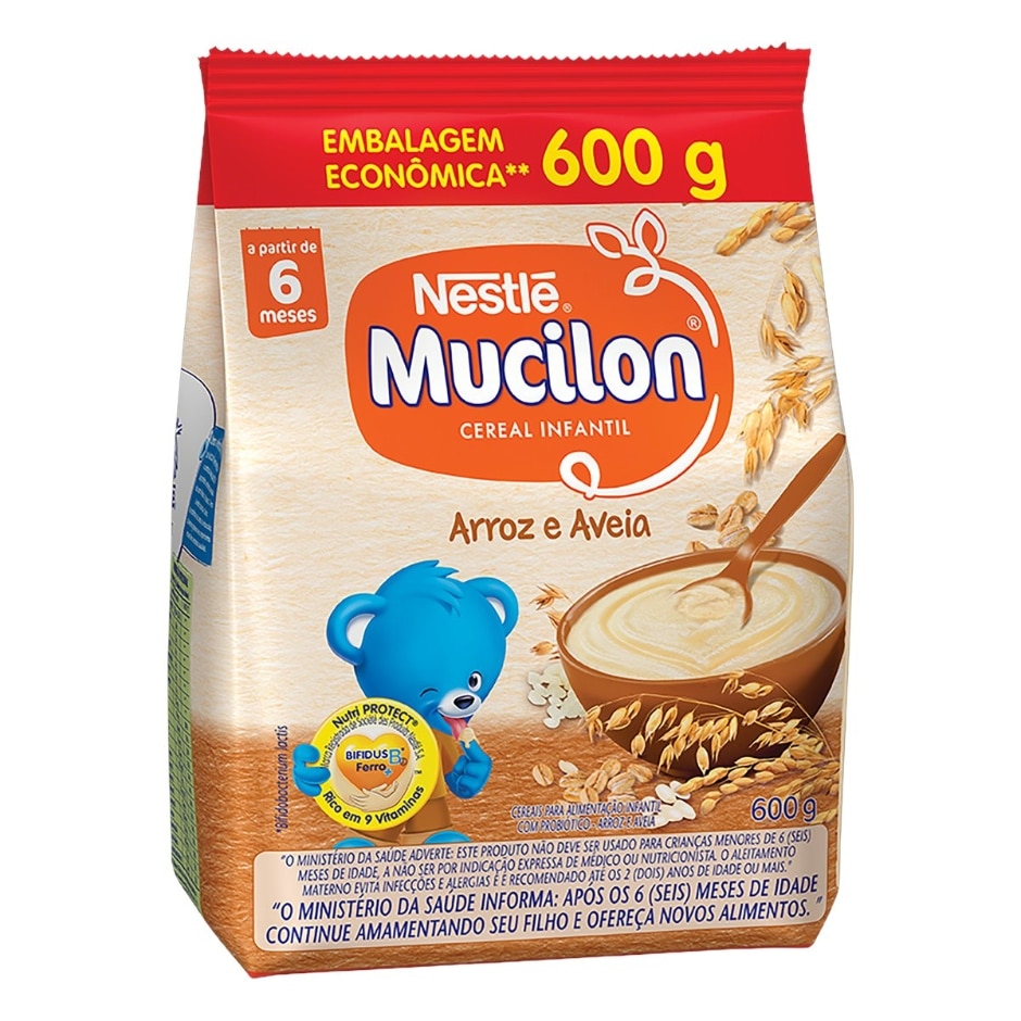 CEREAL INFANTIL MUCILON ARROZ E AVEIA SACHET 600G