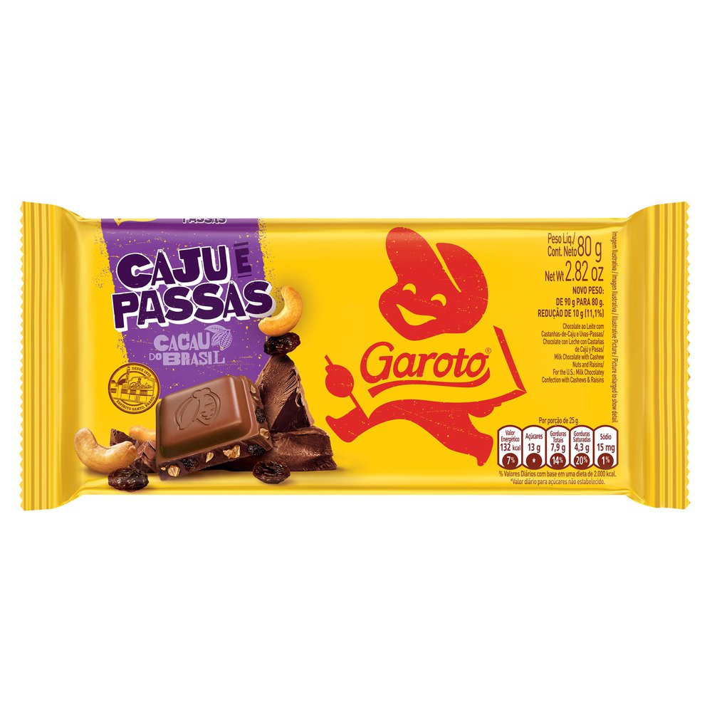 CHOCOLATE CAJU E PASSAS GAROTO 90G