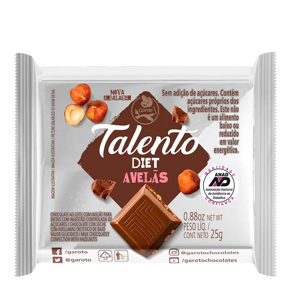 CHOCOLATE TALENTO DIET AVELAS 25G