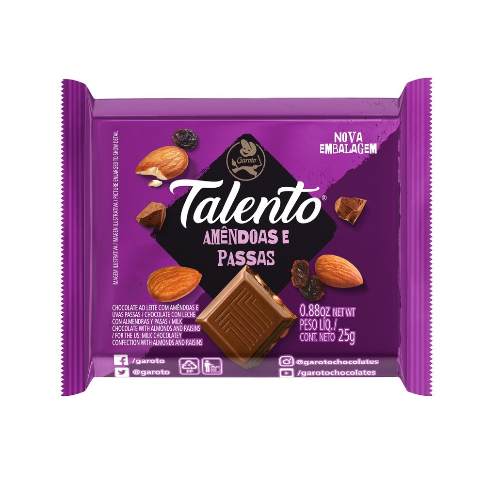 Thumbnail de CHOCOLATE TALENTO LEITE COM AMENDOAS E PASSAS 25G