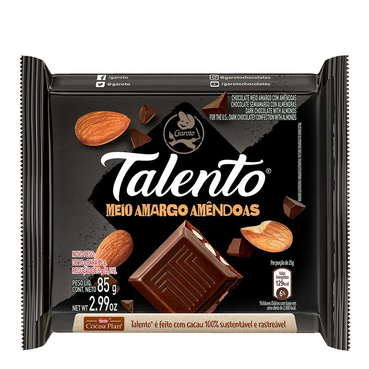 Thumbnail de CHOCOLATE TALENTO MEIO AMARGO COM AMENDOAS 85G