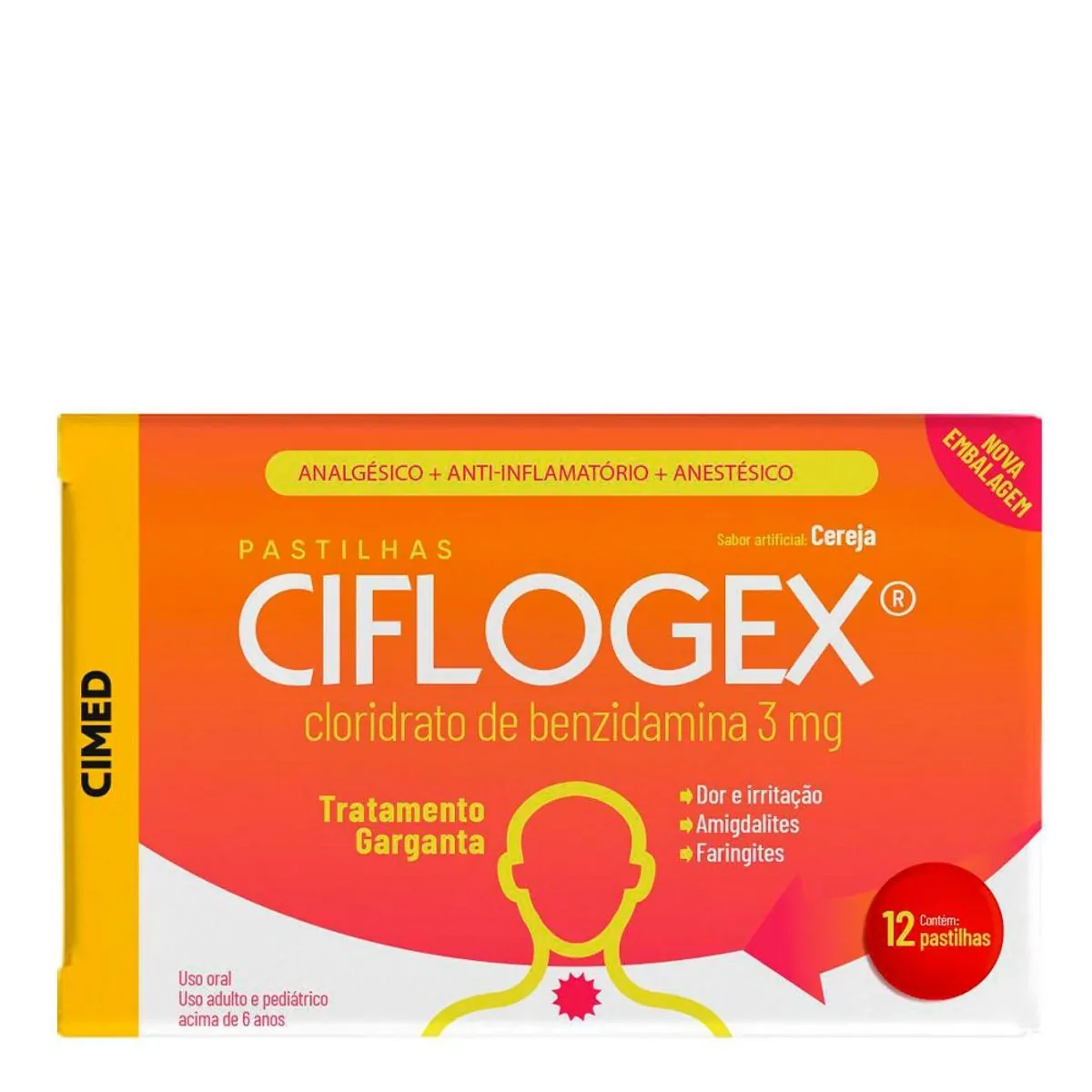 CIFLOGEX 3,0MG COM 12 PASTILHAS SABOR CEREJA CIMED