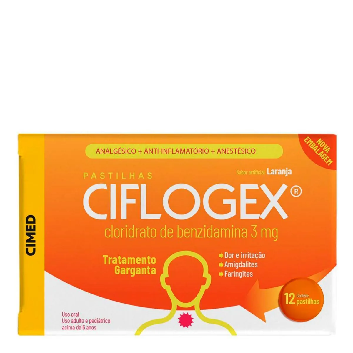 CIFLOGEX 3,0MG COM 12 PASTILHAS SABOR LARANJA CIMED