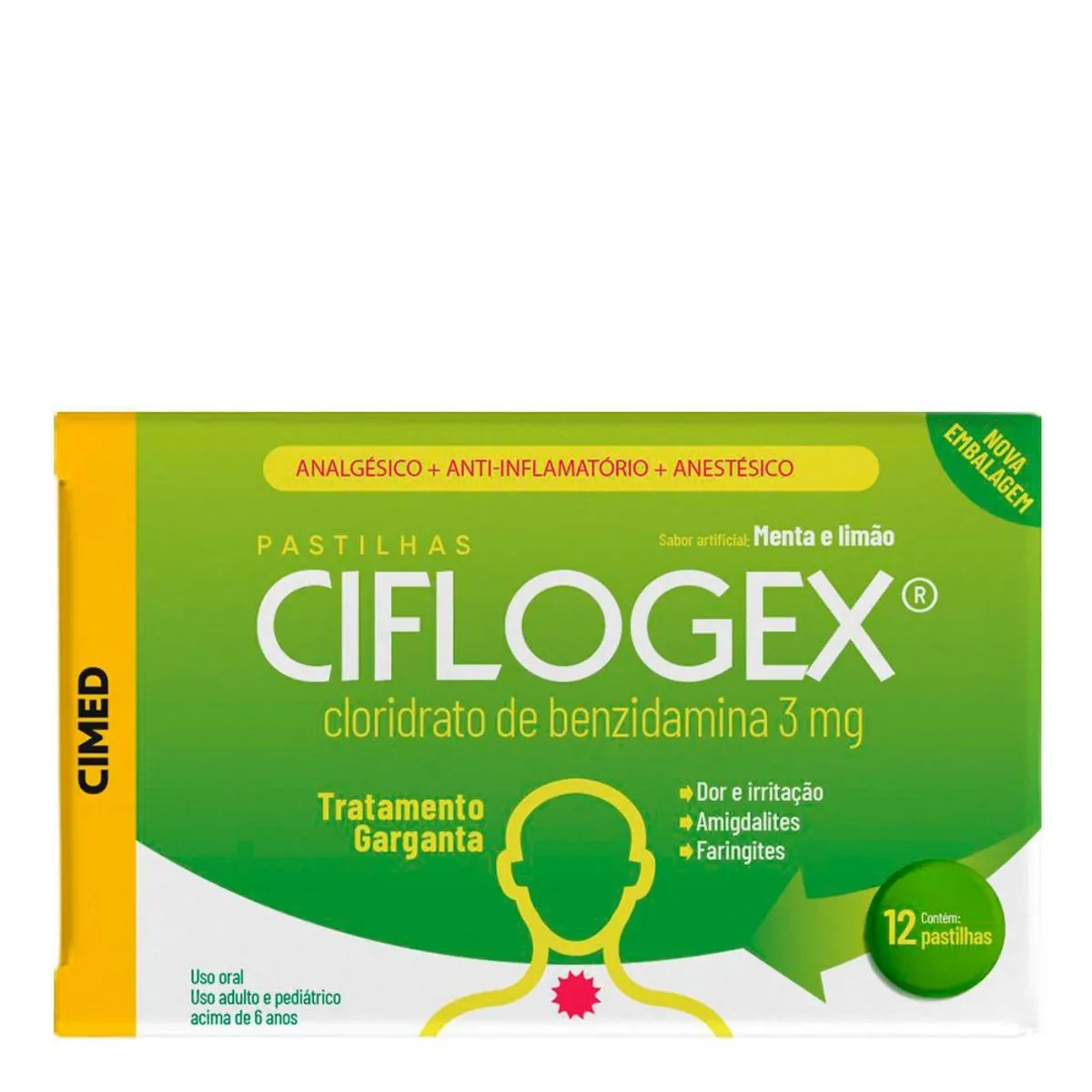 CIFLOGEX 3,0MG COM 12 PASTILHAS SABOR MENTA-LIMAO CIMED