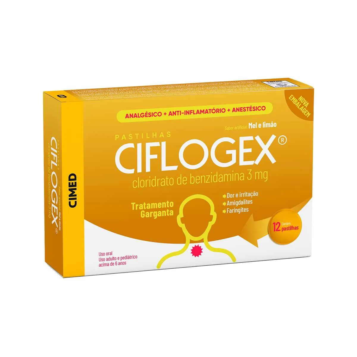 CIFLOGEX 3MG COM 12 PASTILHAS SABOR MEL-LIMAO CIMED