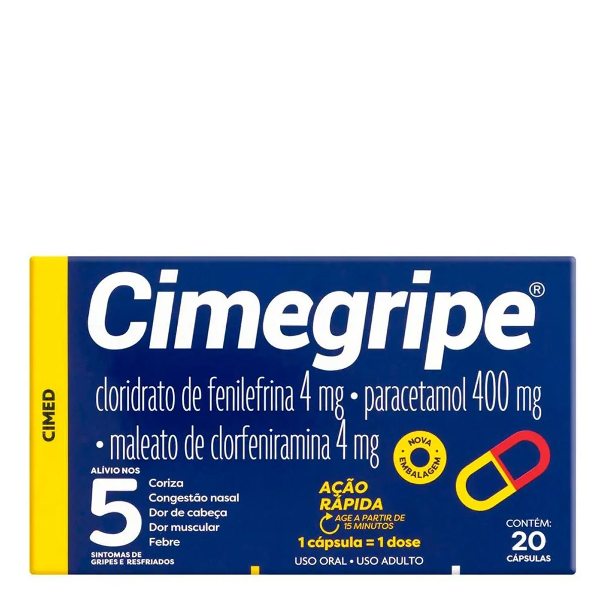 Thumbnail de CIMEGRIPE 400MG+4MG+4MG COM 20 CAPSULAS CIMED