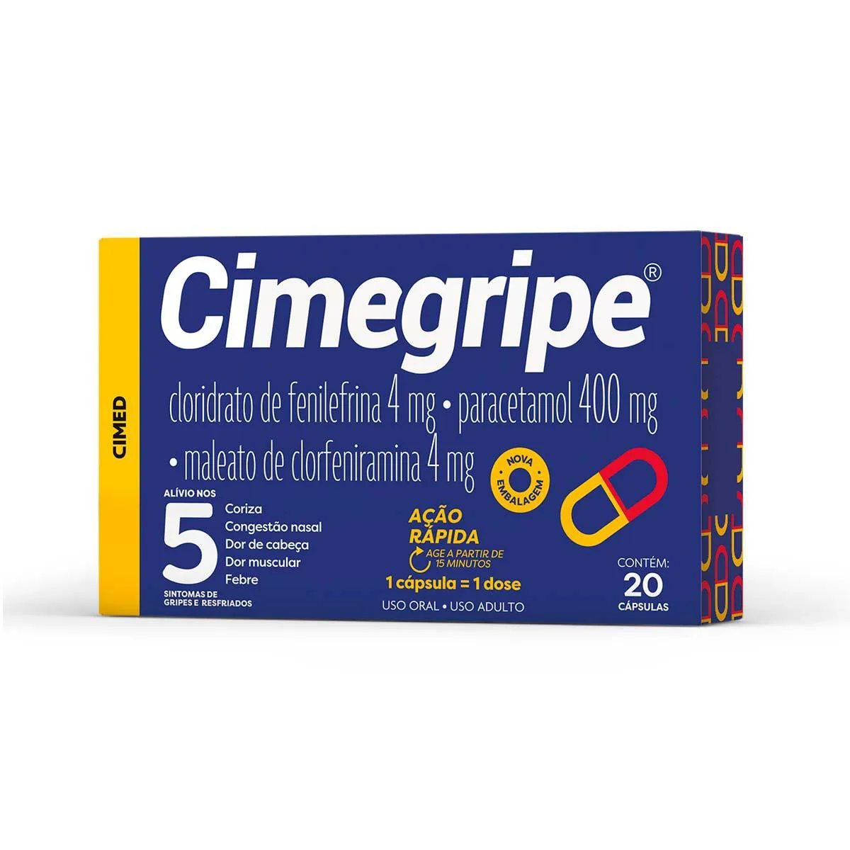 CIMEGRIPE 400MG+4MG+4MG COM 20 CAPSULAS CIMED