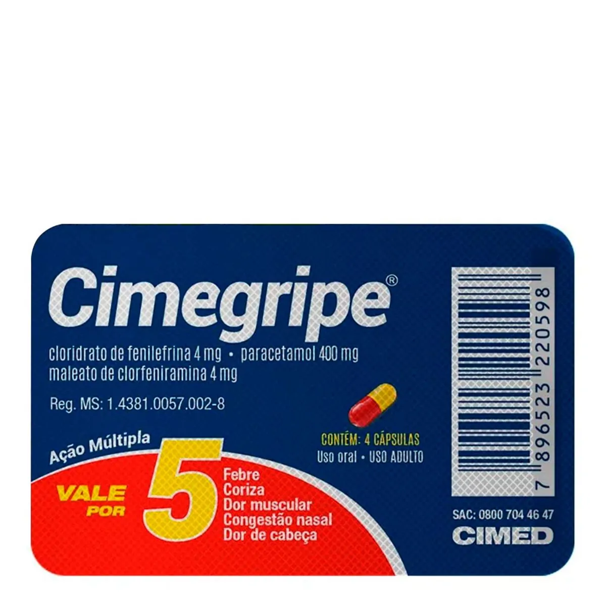 Thumbnail de CIMEGRIPE 400MG+4MG+4MG COM 4 COMPRIMIDOS CIMED