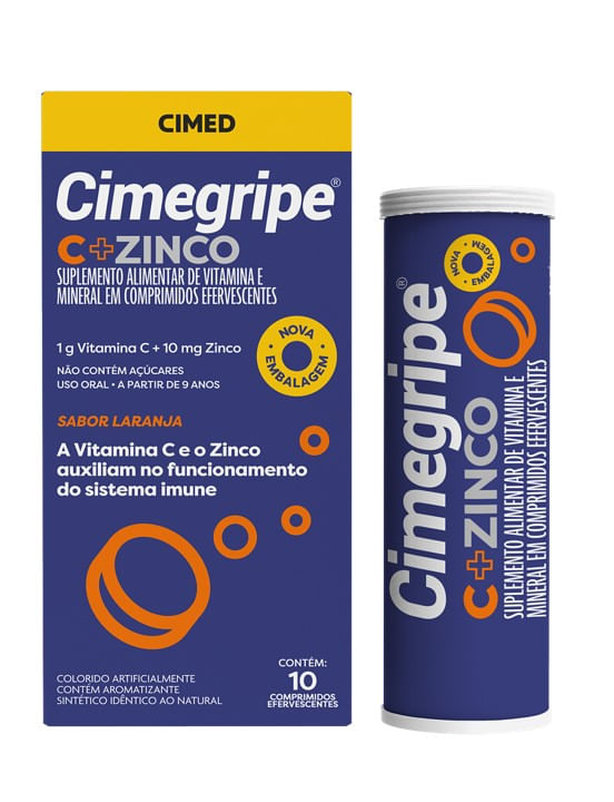 CIMEGRIPE C + ZINCO LARANJA COM 10 COMPRIMIDOS EFERVESCENTES CIMED