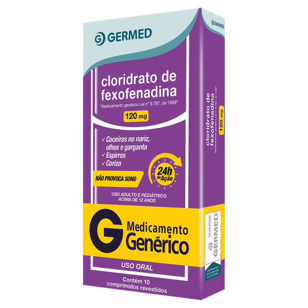 CLORIDRATO DE FEXOFENADINA 120MG GERMED GENERICOS CAIXA COM 10 COMPRIMIDOS REVESTIDOS