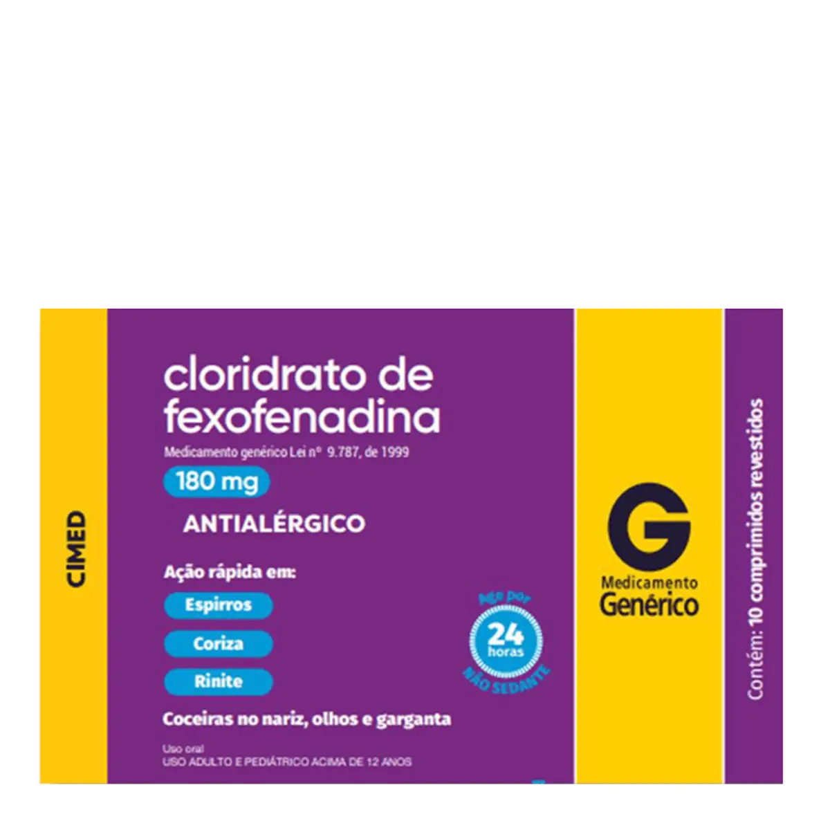 CLORIDRATO DE FEXOFENADINA 180MG CIMED CAIXA COM 10 COMPRIMIDOS