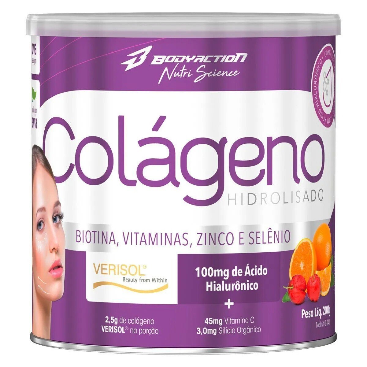 COLAGENO HIDROLISADO VERISOL COM ACIDO HIALURONICO BODYACTION LARANJA COM ACEROLA 200G