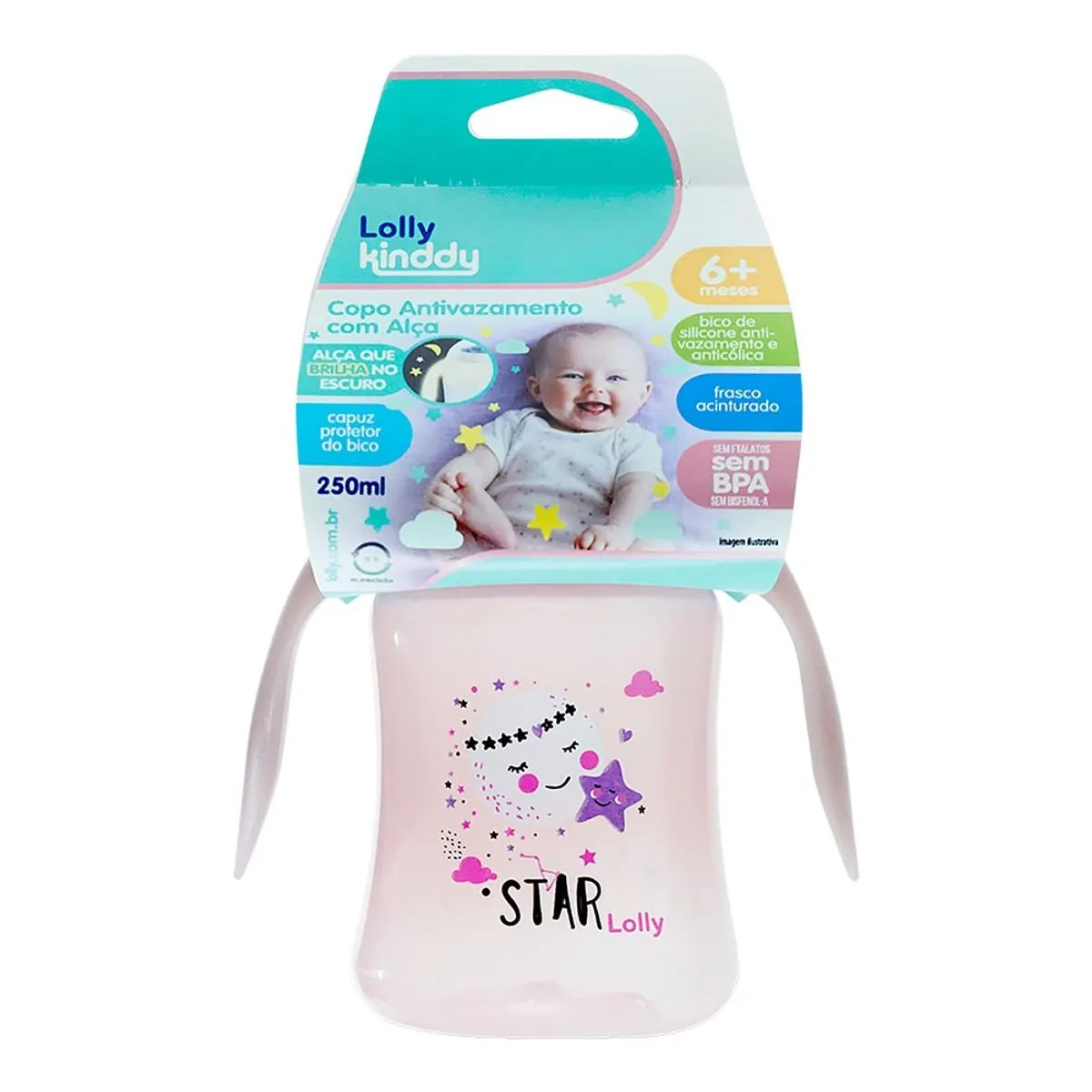 COPO LOLLY STAR BICO SILICONE 250ML ROSA