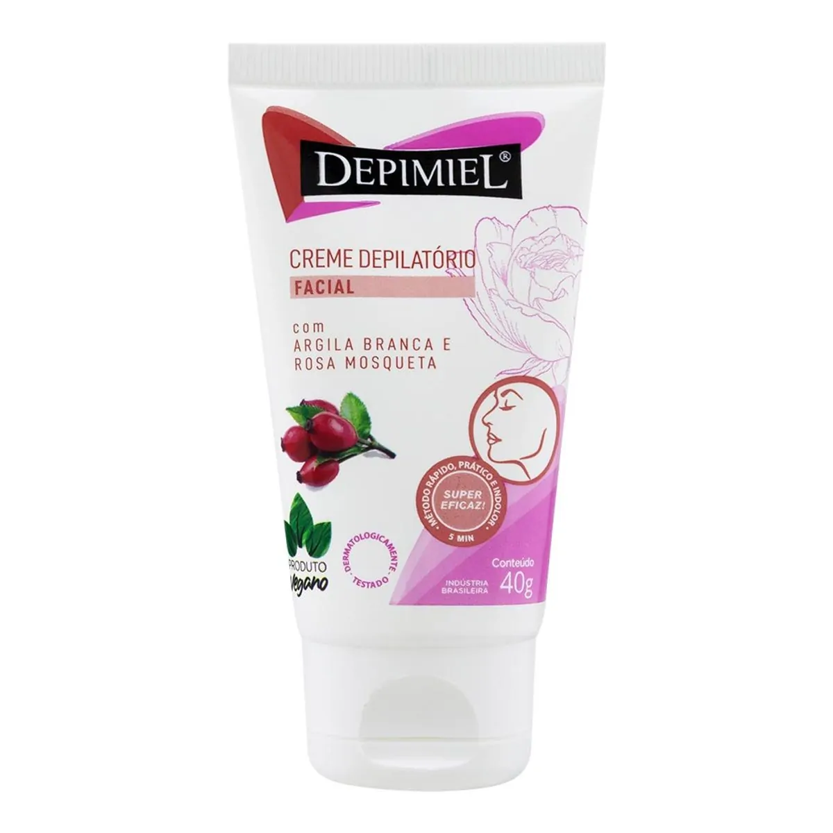 CREME DEPILATORIO FACIAL DEPIMIEL ARGILA BRANCA E ROSA MOSQUETA 40G