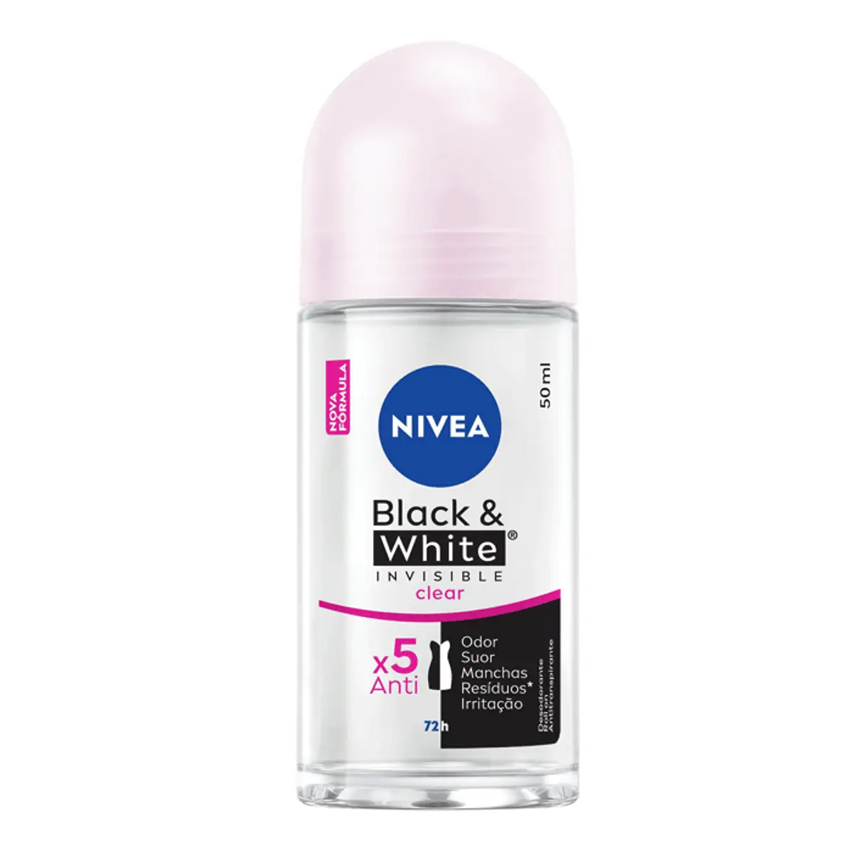 DESODORANTE ROLL ON NIVEA FEMININO BLACK E WHITE INVISIBLE CLEAR 50ML